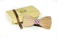 Modgoo Organic Wood Bow Tie Ryan Burberry pattern pink and black