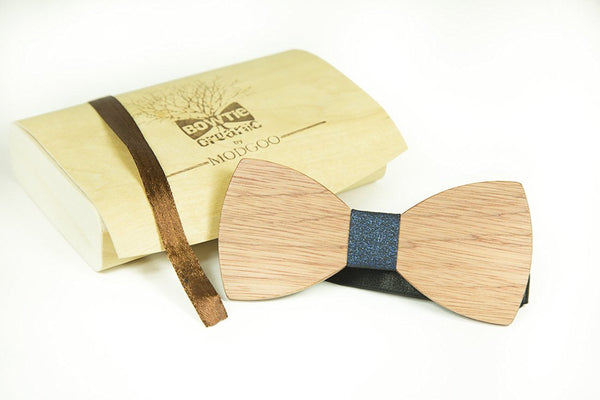 Modgoo Organic Wood Bow Tie Ryan Burberry pattern Stellar Blue
