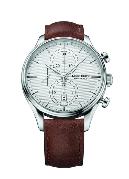 Louis Erard Men's Heritage Collection Silver Dial Chrono 78289AA21 Watch Brown Veal Leather strap