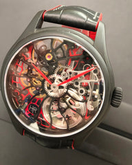 Heli Reymond Swiss Mechanical Skeleton Men's Watch Transparency Line T2021 Modern Red