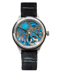 Heli Reymond Blue Skeleton Watch T1012 Stainless Design Front Pic Bitcoin